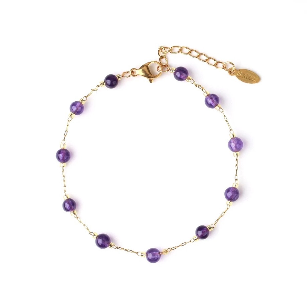 Amethist Armband Dames - Goudkleurig - Edelsteen Natuursteen - Verstelbaar - Kasey
