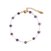 Amethist Armband Dames - Goudkleurig - Edelsteen Natuursteen - Verstelbaar - Kasey