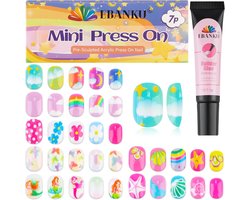 EBANKU 168 Pcs Children's False Nail Kit, 7 Pieces, Fake Nail Kit, Summer Shells, Butterfly Press, on Nails for Girls 6-12 Years with Nail Glue