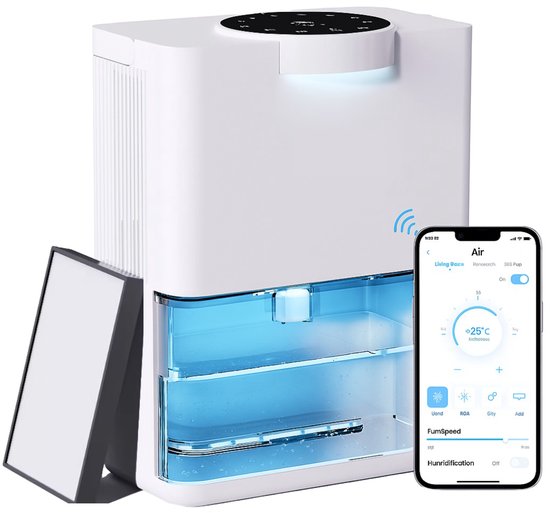 JC's® - Luchtontvochtiger - Luchtreiniger - Luchtontvochtigers - Automatische hygrometer - Extreem Stil - 1000ml/dag - HEPA filter - Dehumidifier - Grote Watertank 3000ml - Voor huis, kamer, badkamer & kelder – Wit