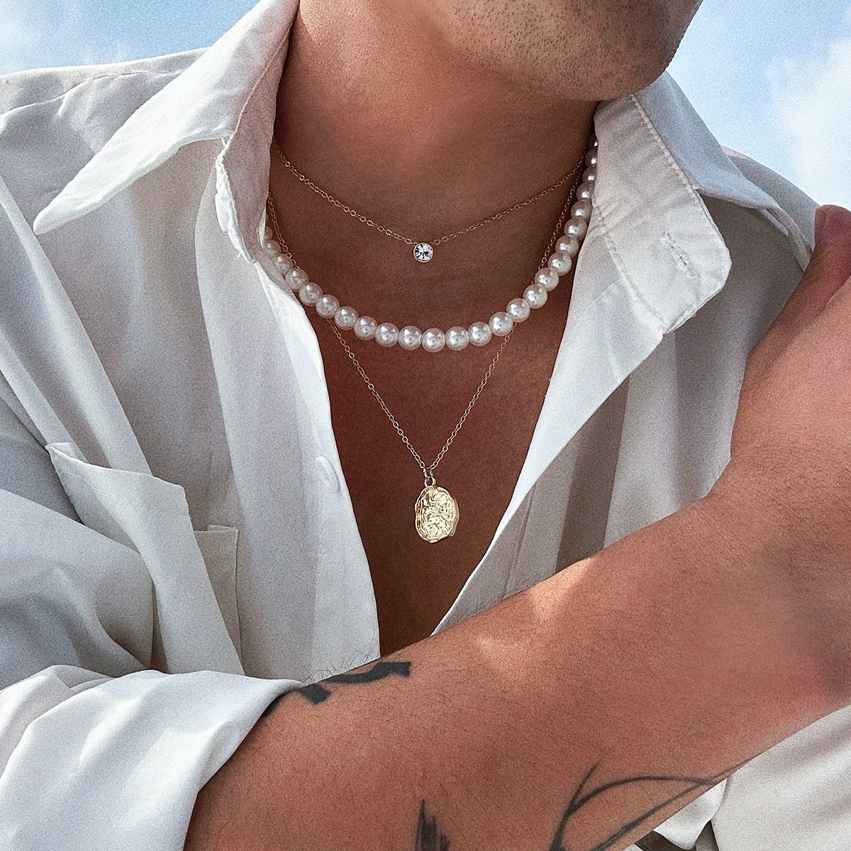 Helin life ketting heren&dames-ketting met hanger-parels&zirkonia&staal -Geschenkdoos en wenskaart