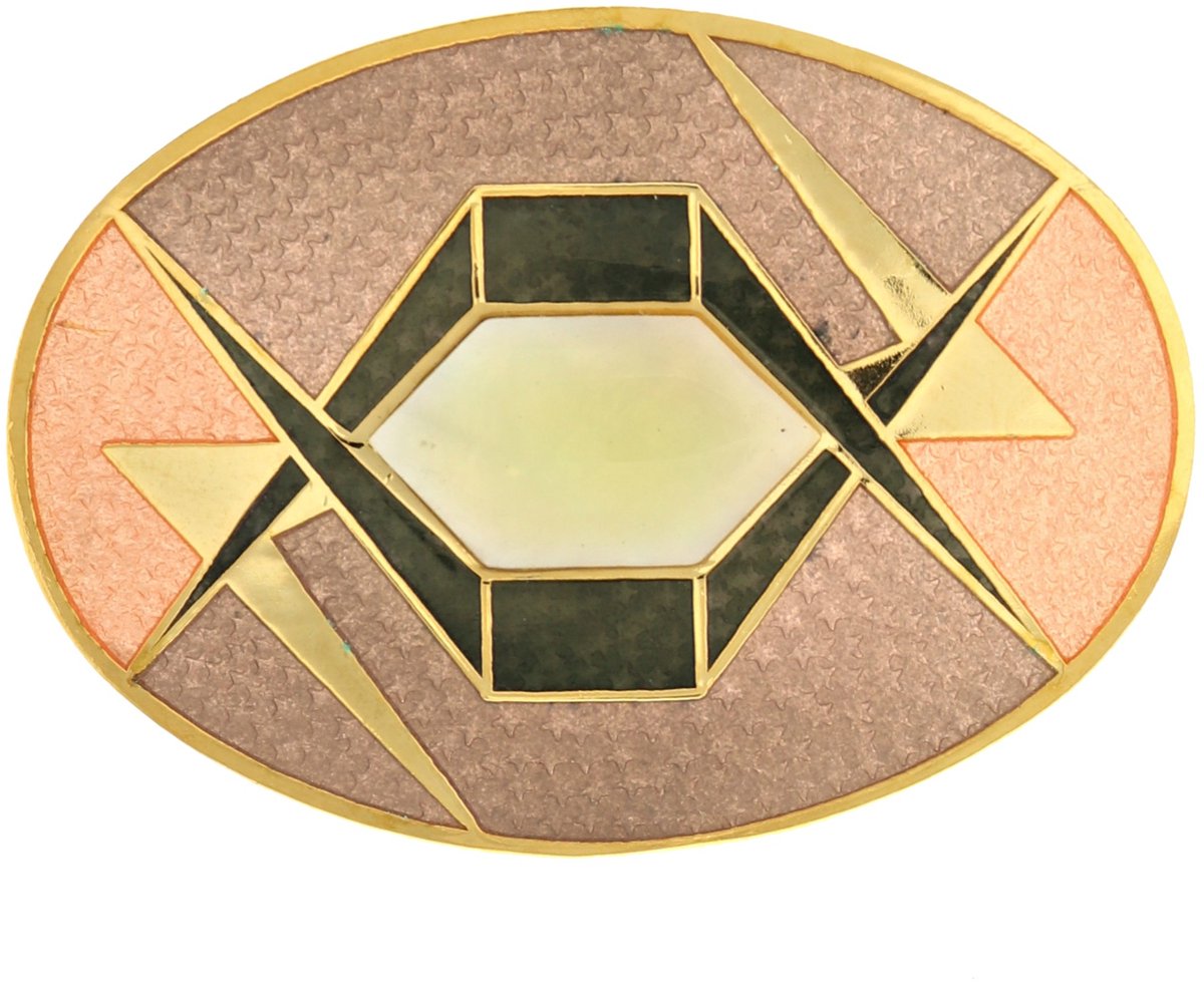 Behave – Broche – Roze Koper – Goudkleurig – Emaille – Art Deco – Elegant