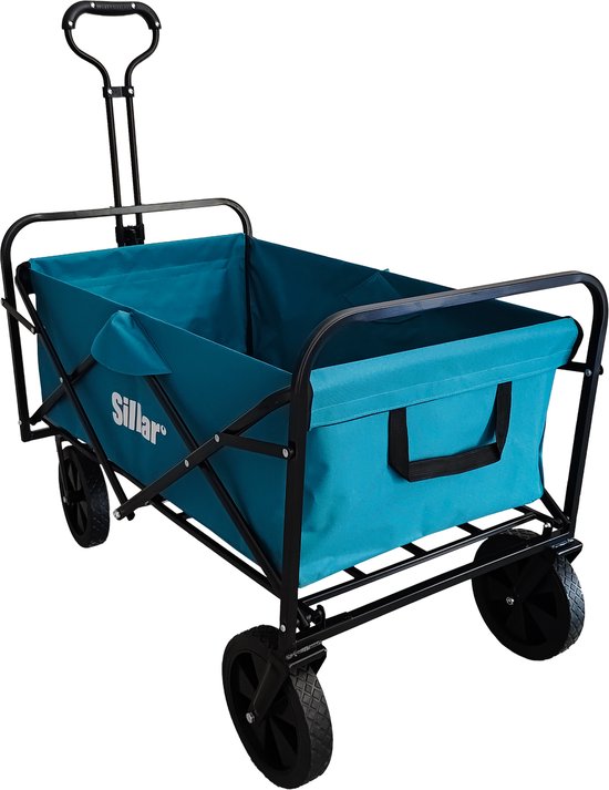Sillar, Opvouwbare Reiskar, met met antislip handgreep, 100 L, draagvermogen tot 80 kg, 4 versterkte PVC wielen, waterdichte stof, 2 extra drankcompartimenten aan de voorkant, voor de tuin, het vervoeren van gereedschap, zwaardere voorwerpen, blauw van Merkloos — afbeelding 2