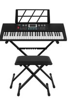 Bol.com PlayOn Keyboard - Piano - Keyboard Piano - Digitale Piano - Inclusief Keyboardstandaard Zitbankje en Micorfoon - 61 toet... aanbieding