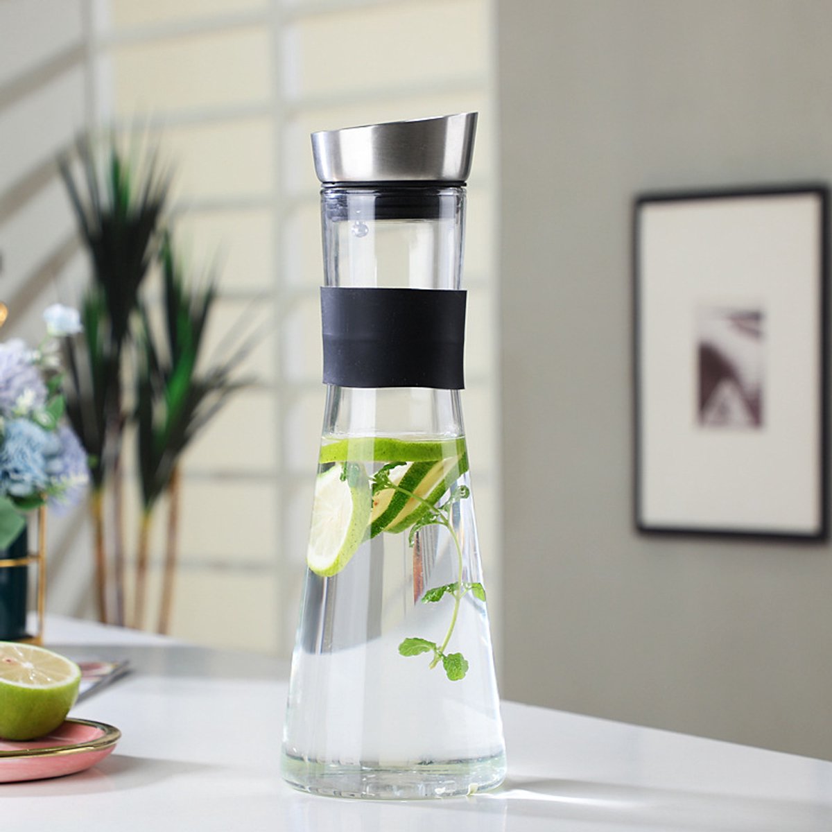 Crrynuo Karaf van glas - Waterkaraf - Waterkan met deksel - Schenkkan - 1 Liter