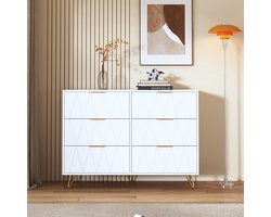 Kast met 6 lades, sideboard ladekast kommode bijzetkast, smalle kast voor woonkamer slaapkamer gang 100x34x72cm, wit