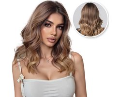 SassyGoods Bruine Pruik Bruin - Pruiken Dames Half Lang Haar - Wig - Haarwerk - Wasbaar - 40 cm