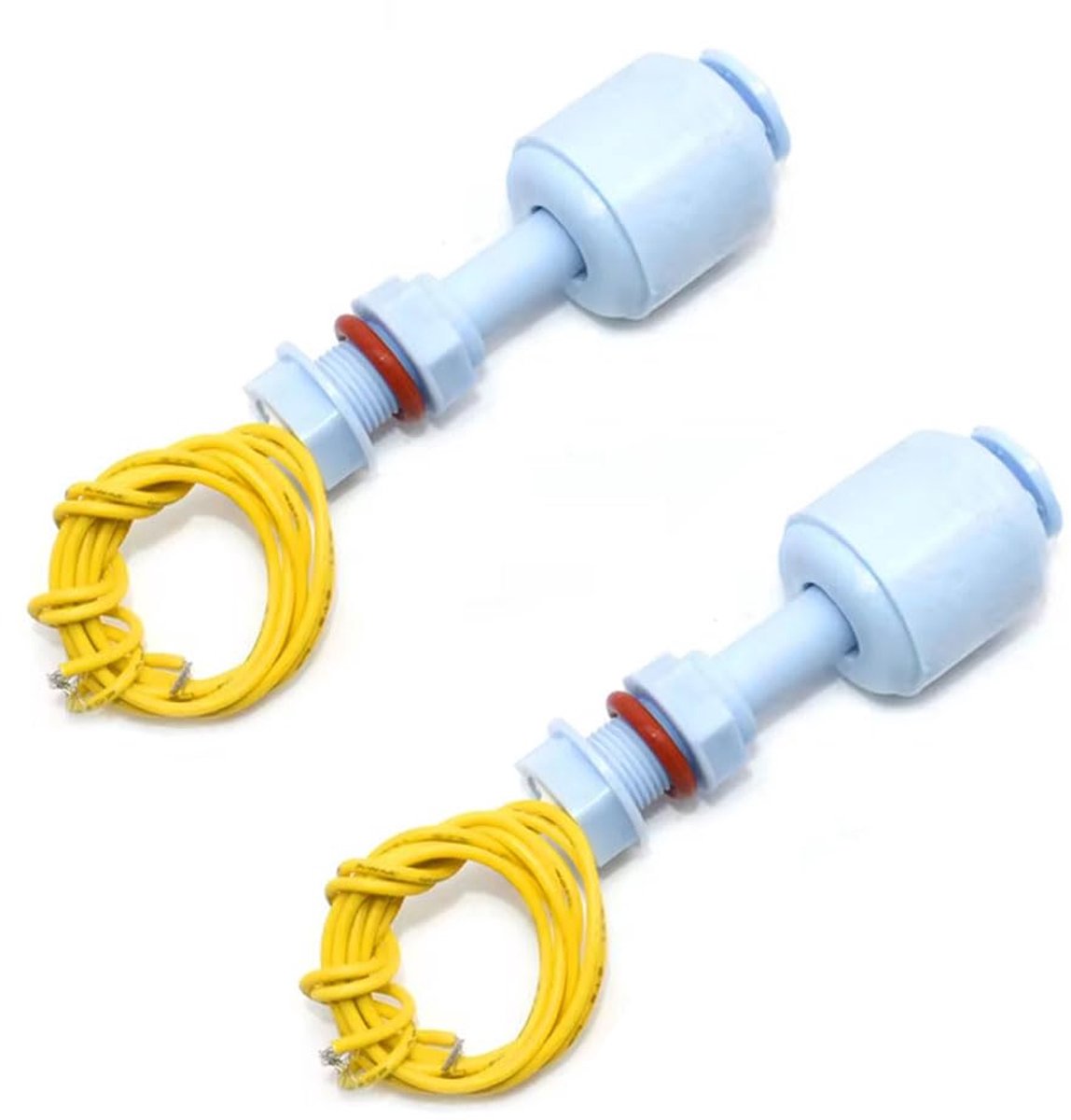 Pakket van 2 waterniveausensoren, zowel AC 220 V als AC/DC 24 V-circuits kunnen worden gebruikt. Vloeistofvlotterschakelaar. Vloeistofsensor voor hydrocultuur, tuinieren, aquarium, zwembad, tank, 52 mm.