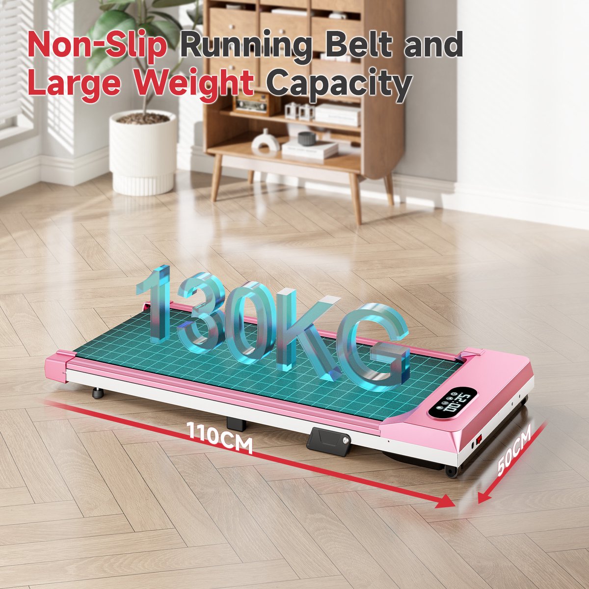 Afbeelding 3 van 3 in 1 loopband - Loopband met 7% helling - Elektrische 2,5 pk loopband - 1-8 km/u verstelbaar - Oppervlak 38,5 x 94 cm - Roze