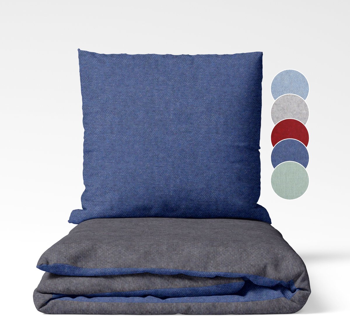 sleepling 135 x 200 cm flanellen katoenen beddengoed | 1x omkeerbaar dekbedovertrek incl. 1x kussensloop (80 x 80 cm) | Made in Germany | wasbaar tot 60 graden | donkergrijs-donkerblauw