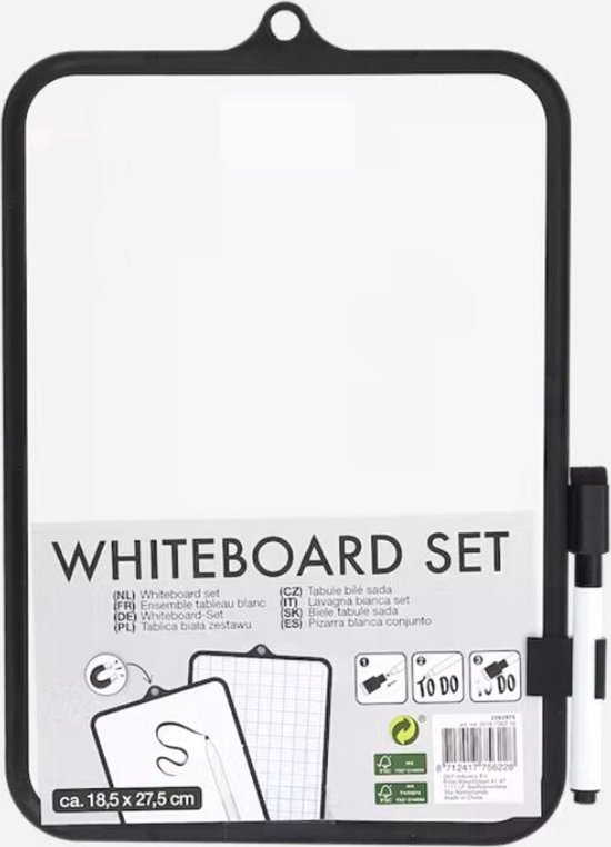 Wisbordjes - Mini Whiteboard – Magnetisch te bevestigen aan de wand – 18.5x27.5 cm - met wisser en marker