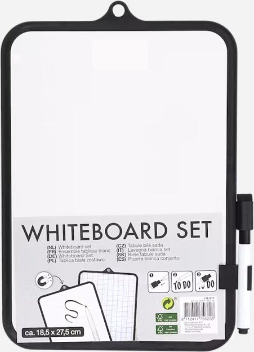 Wisbordjes - Mini Whiteboard – Magnetisch te bevestigen aan de wand – 18.5x27.5 cm - met wisser en marker