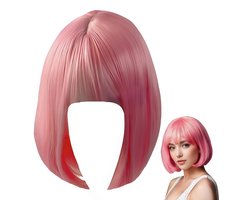TRANKIELO® - Vlotte Korte Bob Pruik – Modieus Kapsel – Onderhoudsarm Synthetisch Haar – Unisex