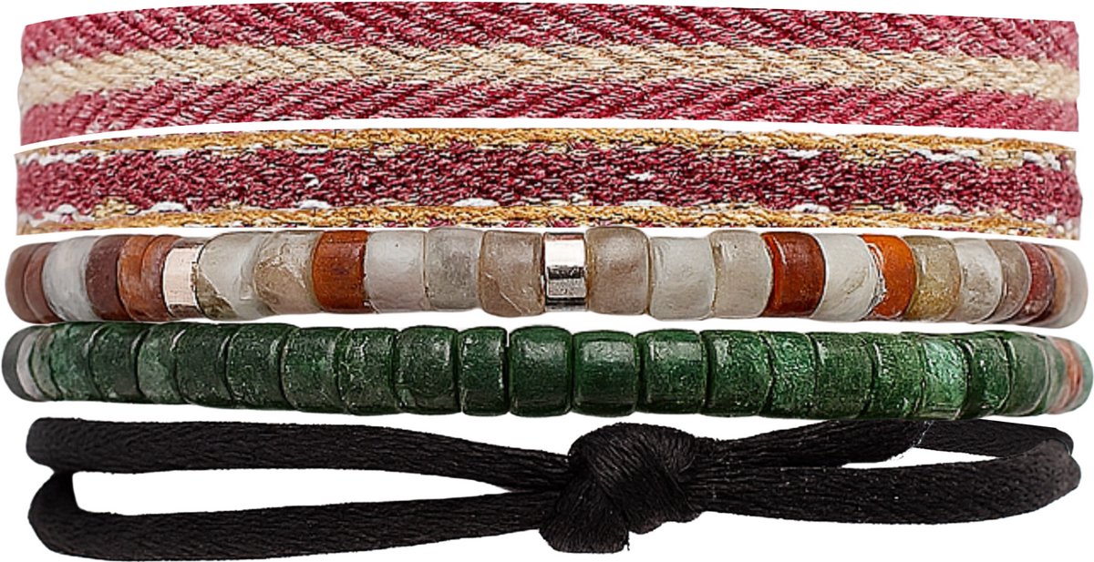Azurro Heren Armbanden Set Terenzo – Natuursteen & Kralen – Verstelbaar 19–24 cm – Mannen Armband Casual – Cadeau voor Mannen & Vaderdag – Mediterrane Stijl