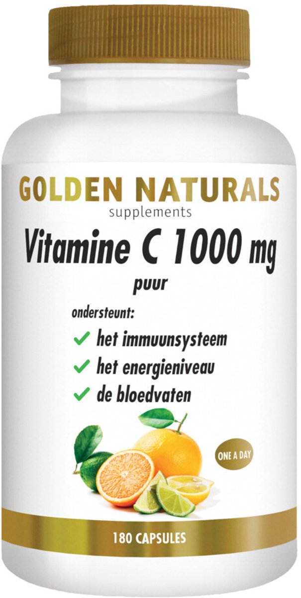 Golden Naturals - Vitamine C Puur 1000mg - 2 x 180 vegacapsules - Voordeelverpakking