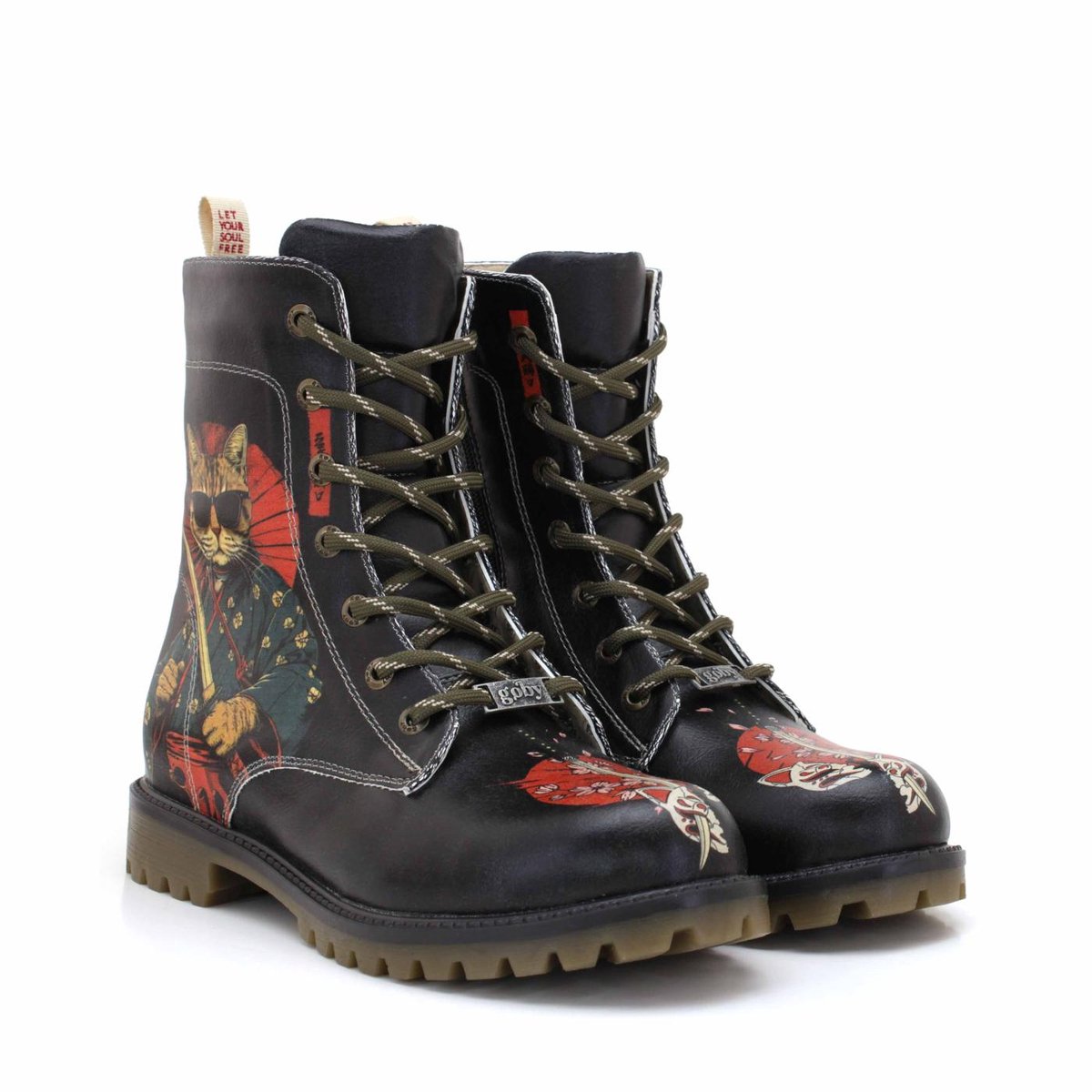 GOBY Samurai Cat Boots Dames Lange Veterboots Vegan Leer Handgemaakt