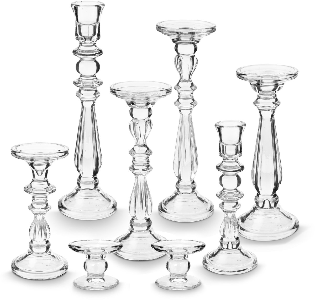 Kandelaar Set van 7 - Kaarsenhouder van Glas - Transparant