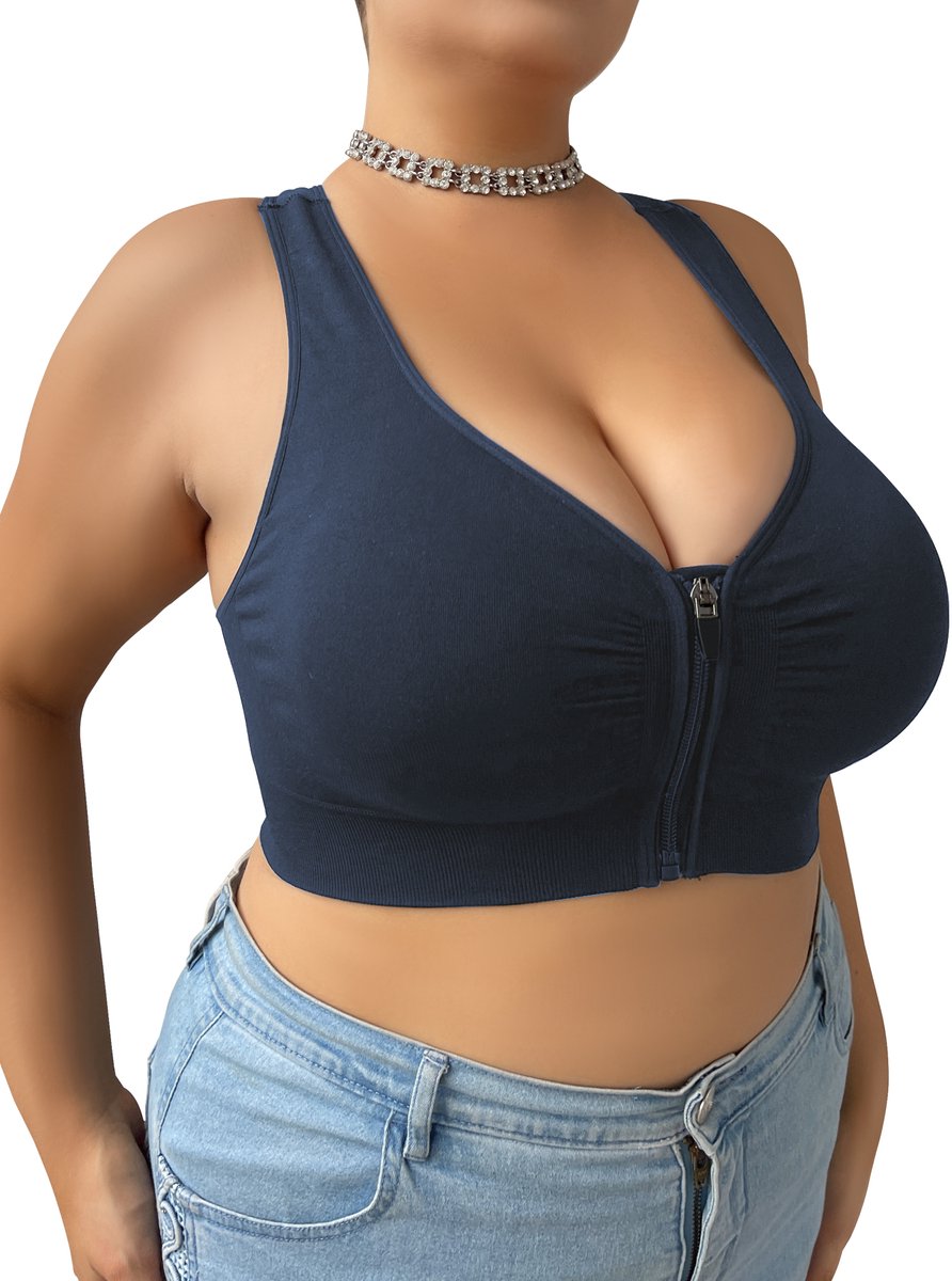 MEETYOO Grote Maat Bh Met Vetersluiting Aan De Voorkant- Bh Zonder Beugel - Licht Corrigerend - Comfort Bh - Postoperatieve Bh - Bh Grote Maten - Push-Up-Beha'S - Onzichtbare Bh - Ondersteunende Bh - Beha Dames-Blauw-XXXL