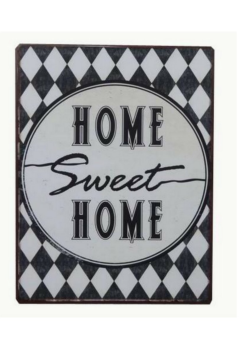 Tekstbord Home Sweet Home / in Vintage look van metaal in Zwart Wit
