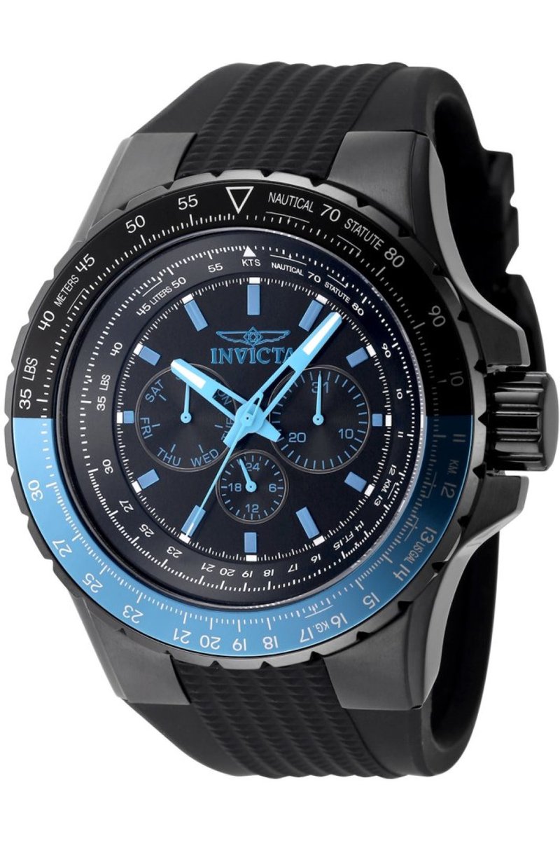 Invicta Aviator 39278 Heren Horloge - Waterdicht - Analoog - Quartz Uurwerk - Roestvrij Staal met zwarte Wijzerplaat - 50mm