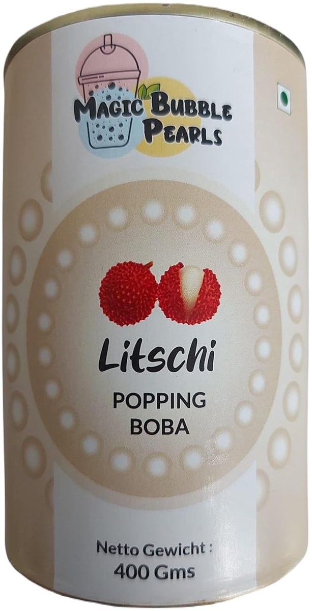 Magic Bubble Pearls – Litchi Popping Boba, 400g | Poppende Vruchtparels met Litchismaak voor Bubble Tea, Mocktails, IJs & Meer met Kajal Sticker