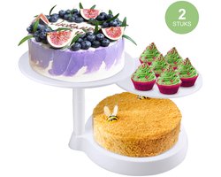 Uten UkA018 Taartplateau met voet - Taartschaal - Taartstandaard - 3 Laags - Voor decoratie en presenteren - 2 stuks - Wit