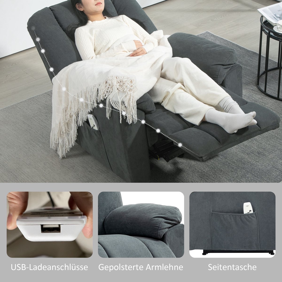 Afbeelding 3 van HOMCOM Relaxsessel Massagefunctie Polyester Donkergrijs