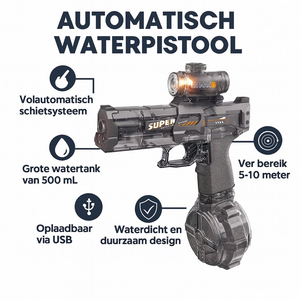 Astravon Elektrisch Waterpistool - Automatisch Waterpistool - 8 meter bereik - Zomer Speelgoed - Watergevecht - Super Soaker - Oplaadbaar Waterpistool - Kinderplezier - Waterpret - Strand Speelgoed - Tuinspeelgoed - Elektrisch Speelgoed - Waterbattle — afbeelding 8