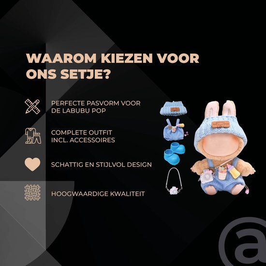 ADEL Kleding Geschikt voor Labubu Pop 17 cm - Inclusief Hoed, Romper, Camera en Schoenen - Schattige Poppenkleertjes - Complete Outfit met Accessoires Blauw van Merkloos — afbeelding 5