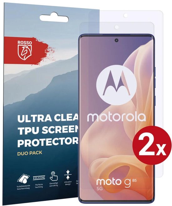 Protecteur d'écran Rosso adapté au Motorola Moto G85 | Pack Duo Ultra Clair | Feuille de TPU | Film protecteur compatible avec les coques | 2 pièces