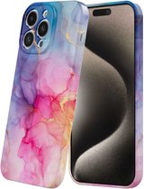 Smartphonica Telefoonhoesje Geschikt voor iPhone 15 Pro Max met Regenboog Marmer Opdruk - Flexibel Softcase TPU - Backcover Case Rainbow Marble Design geschikt voor iPhone 15 Pro Max