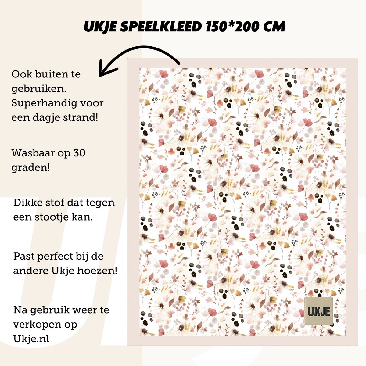 Ukje Speelmat Baby - Speelkleed Baby - Antislip - Met Gratis Tas - Speeltapijt - 150 bij 200 cm - Playmat - Babygym - Opvouwbaar - Oeko-Tex Gecertificeerd - Wilde Bloemen thumbnail 4