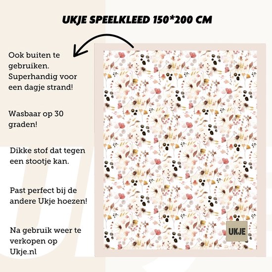 Ukje Speelmat Baby - Speelkleed Baby - Antislip - Met Gratis Tas - Speeltapijt - 150 bij 200 cm - Playmat - Babygym - Opvouwbaar - Oeko-Tex Gecertificeerd - Wilde Bloemen — afbeelding 4