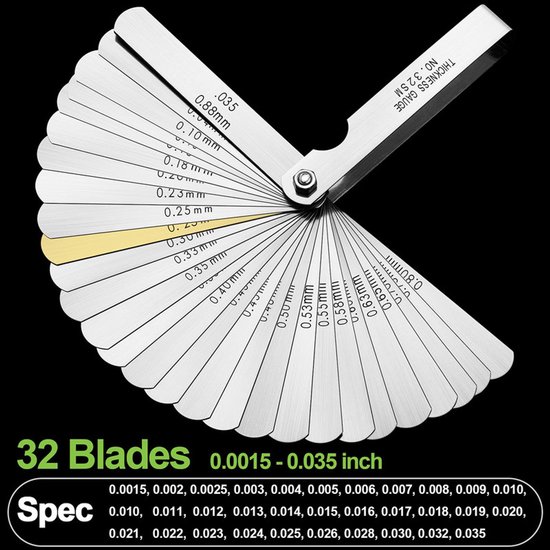 Handliches metrisches Fühlerlehren-Set mit 32 Edelstahlklingen 0 02 1 00 mm