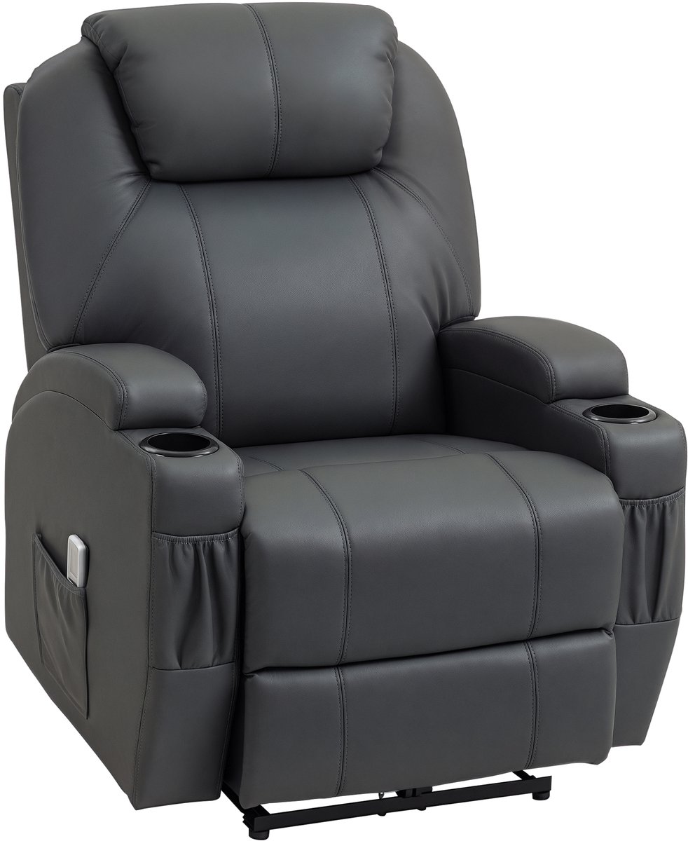 Homcom elektrische massagefauteuil met ligfunctie - Relaxstoel - Massagestoel - Donkergrijs Dunkelgrau