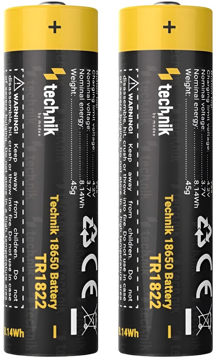 Technik Oplaadbare Lithium Batterij - Li-ion - 18650 / TR1822 - 2200mAh - 3.7V - 2 stuks