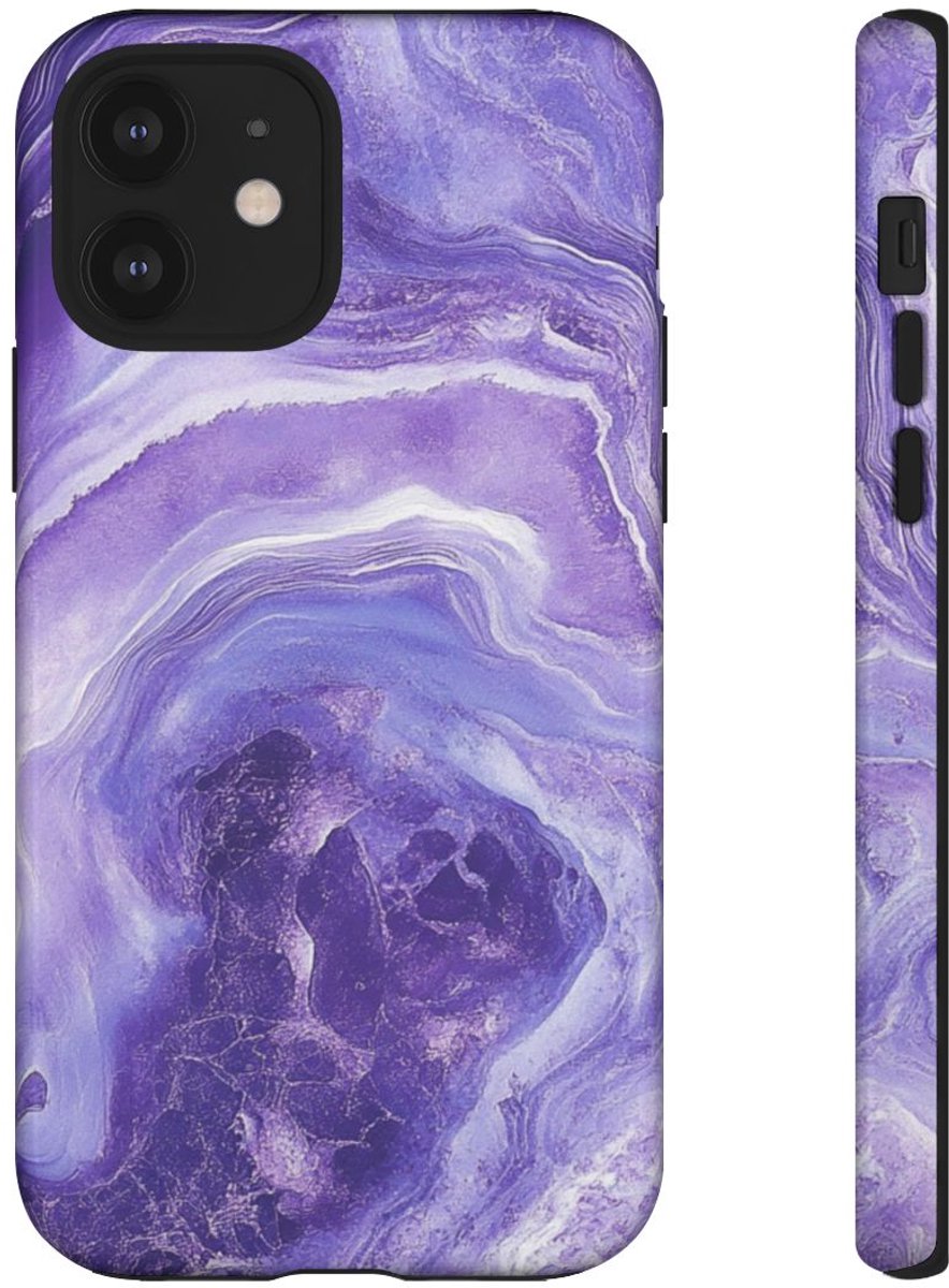 Paarse Marmerstructuur – Glanzend Stevig Hoesje Geschikt voor iPhone 12