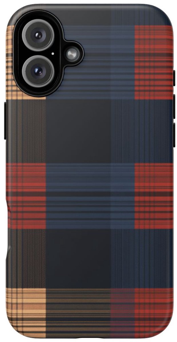 Caramel en Donkerblauw Geruit Patroon – Telefoonhoesje Geschikt voor iPhone 16 Plus