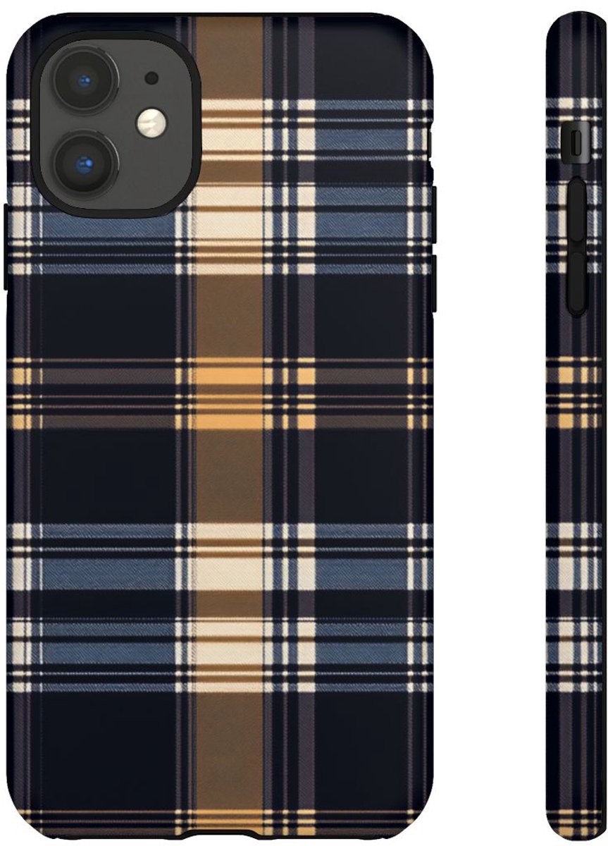 Caramel en Donkerblauw Geruit Patroon – Telefoonhoesje Geschikt voor iPhone 11