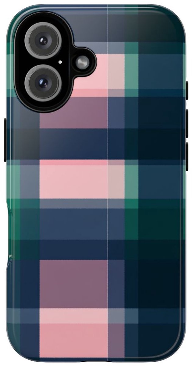 Smaragdgroen en Roze Geruit Patroon – Telefoonhoesje Geschikt voor iPhone 16