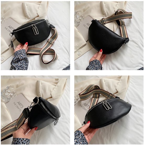 Rainbecom - Crossbodytas Dames PU Leer – 3 Vakken – Dubbele Rits - Stijlvol Schoudertas met Verstelbare en Afneembare Schouderriem – Zwart – Lichtgewicht en Modieus – 23x15x8cm