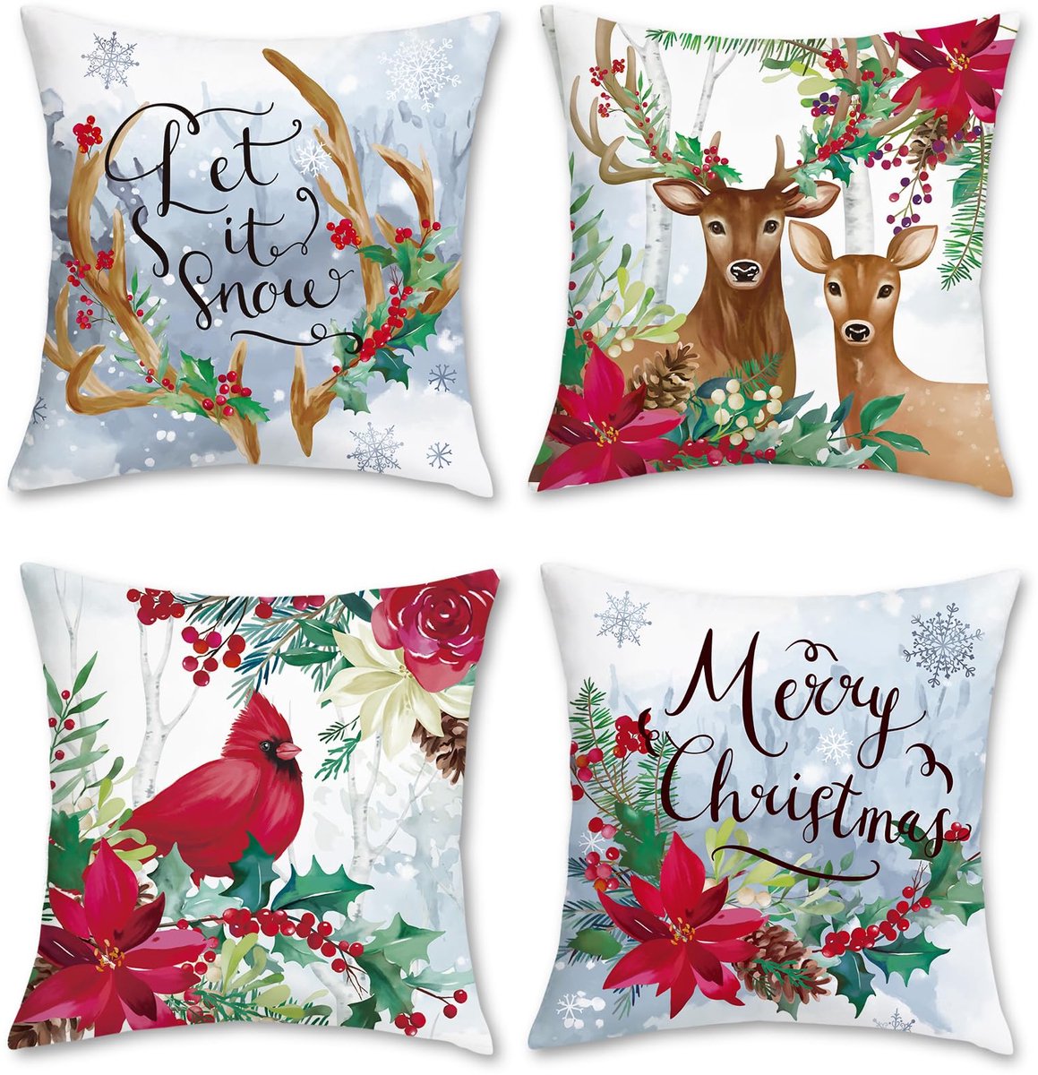 Ibenzoa Kerstmis Rendier Kussenslopen Set van 4 - Winterse Fluwelen Kussenhoezen 45x45 cm voor Feestelijke Decoratie kleurijk