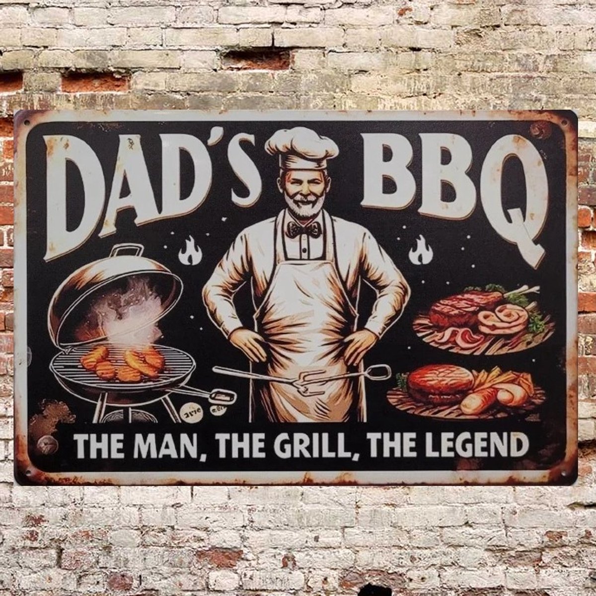 Wandbord Man Cave Vader Kado tip Schuur Garage - Dad's BBQ -The Man, The Grill, The Legend