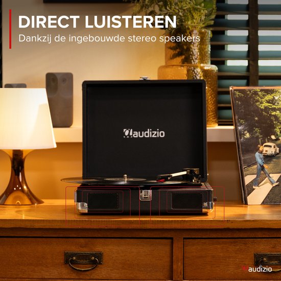 Platenspeler met speakers - Audizio RP111BK - Retro platenspeler - LP speler - Model 2025 - Zwart — afbeelding 3