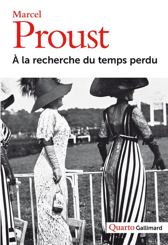 Boekcover met "Marcel Proust À la recherche du temps perdu" en twee vrouwen met hoeden uit de belle époque.