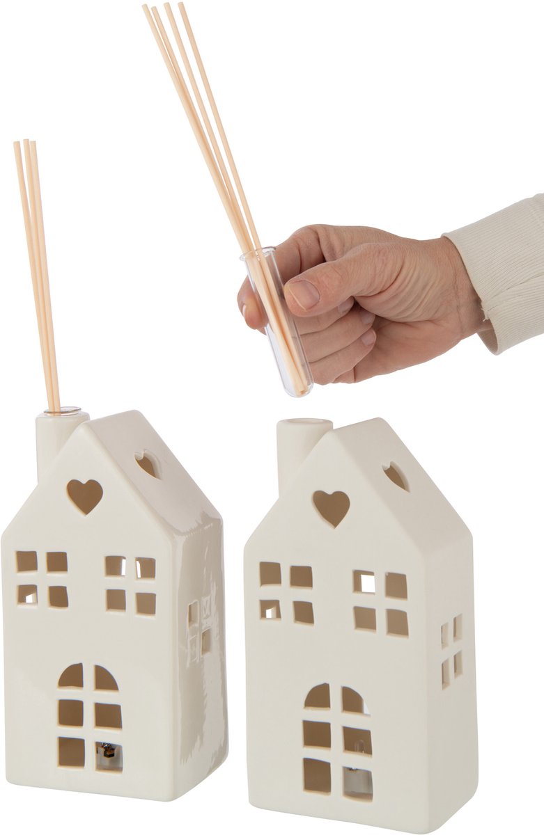 vaas Huis - keramiek - wit - 2 stuks - LED