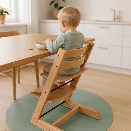 LUVION® Knoeimat Olijf Groen - Ø 100 cm - Waterdicht & Antislip - Ronde mat voor onder de kinderstoel - Makkelijk en snel schoon te maken - Anti Slip van Luvion — afbeelding 5