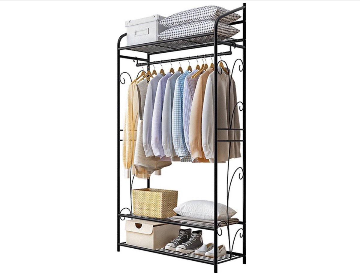 WNHB® Kledingrek Zwart Metaal met Schoenenrek - Stevige Garderoberek en Kledingstang voor Ophangen en Opbergen