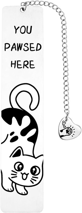Marque-page chat pour femme, joli marque-page avec coffret cadeau, marque-page humoristique en acier inoxydable avec breloque cœur, cadeau idéal pour les amoureux des chats, pour femmes et hommes, amoureux de la lecture.