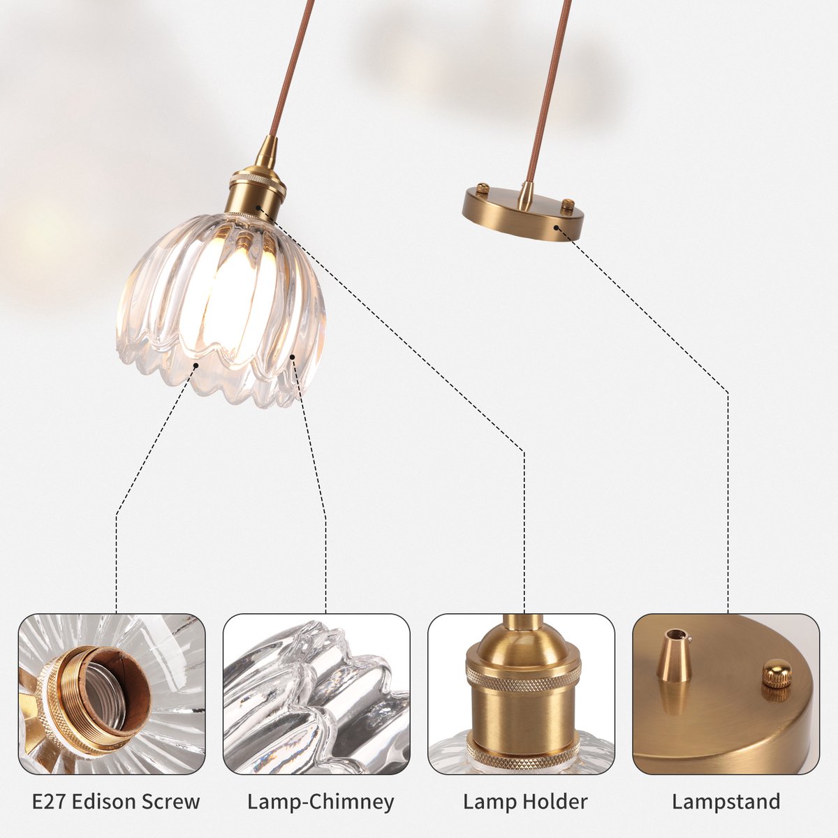 Hanglamp Vintage Industriële Kroonluchter Glas E27 Plafondlamp voor